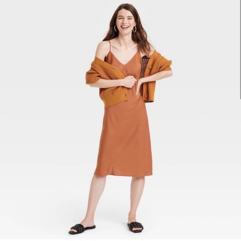 Target a new day v neck midi silky slip dress - XS- NWT